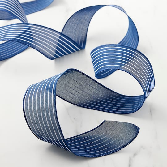 2.5" x 25ft. Faux Linen Wired Pinstripe Ribbon by Celebrate It™ Décor